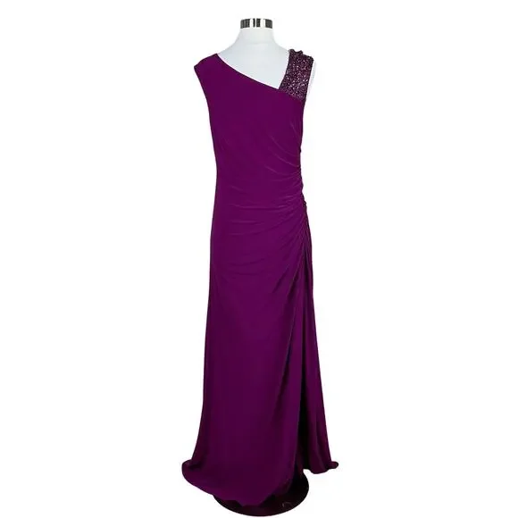 Adrianna Papell Beaded Long Column Evening Gown Fuchsia Pink Size 10 Dress - Picture 2 of 12